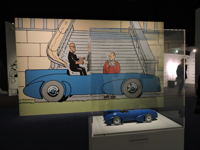 Exposition HERGE : Dessin et maquette de la voiture Mr Pump (D.R.)
