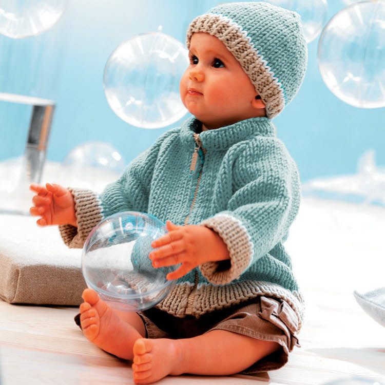 Modèle gratuit : Cardigan zippé et bonnet pour bébé à tricoter à tricoter © Phildar.