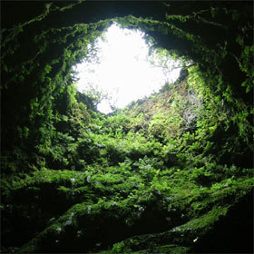 Cône volcanique d’Algar do Carvão, à Faial, Açores.