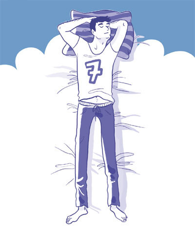 Dormir sur le dos, les mains croisées sous la tête Dormir sur le dos, les mains croisées sous la tête