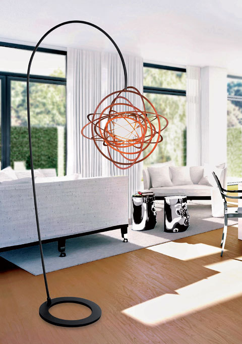 Lampadaire 'Orbit' en acier noir et abat-jour en alu, design Alexandre Gaillard