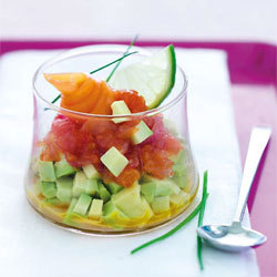 recette : fraîcheur d'avocat, marmelade de pamplemousse au gingembre et saumon fumé recette : fraîcheur d'avocat, marmelade de pamplemousse au gingembre et saumon fumé