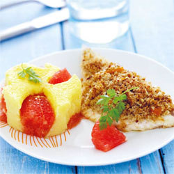 recette : filet de daurade en croûte de noisettes, polenta au pamplemousse et cerfeuil recette : filet de daurade en croûte de noisettes, polenta au pamplemousse et cerfeuil