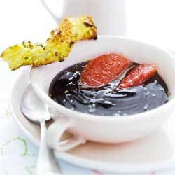 recette : soupe de chocolat au pamplemousse, sacristain coco-pistache