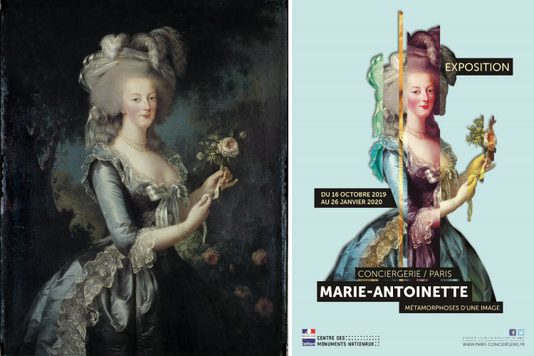 Marie-Antoinette à la Rose, Élisabeth-Louise Vigée-Lebrun, 1783 © Jean Feuillie -CMN2 et affiche de l'exposition. © P. Berthé ou P. Cadet / Centre des monuments nationaux - Photo de presse. Marie-Antoinette à la Rose, Élisabeth-Louise Vigée-Lebrun, 1783 © Jean Feuillie -CMN2 et affiche de l'exposition. © P. Berthé ou P. Cadet / Centre des monuments nationaux - Photo de presse.