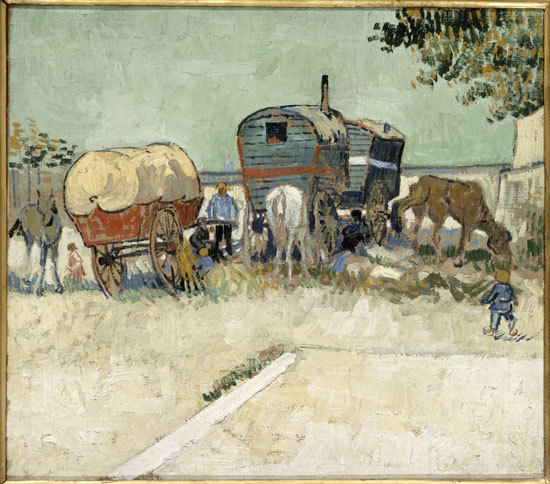 Photo : Les Roulottes, campement de bohémiens aux environs d’Arles (1888), Vincent van Gogh. Paris, musée d'Orsay Photo : Les Roulottes, campement de bohémiens aux environs d’Arles (1888), Vincent van Gogh. Paris, musée d'Orsay