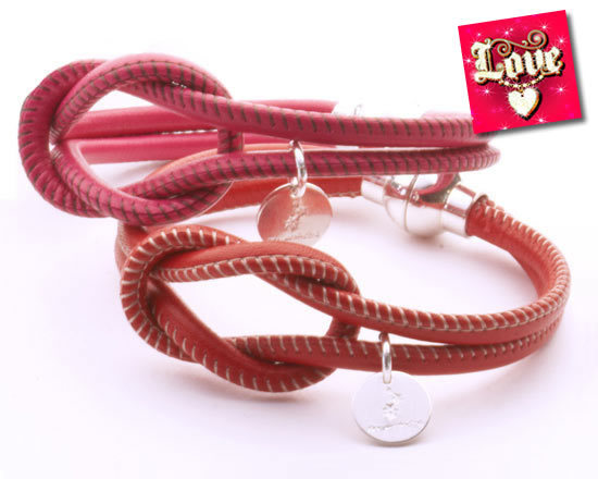 Bracelets "Toi & Moi" Flowersforzoé, couleurs cognac et fuchsia