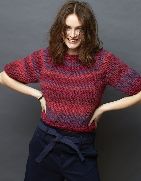 Pull à manches courtes à tricoter en maille XL - Modèle gratuit - Création Plassard.