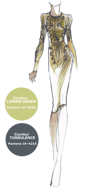 Couleurs Vert TILLEUL et Gris TURBULENCE - Création Lubov Azria pour Hervé Léger Couleurs Vert TILLEUL et Gris TURBULENCE - Création Lubov Azria pour Hervé Léger