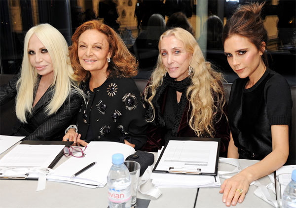 Donatella Versace, Victoria Beckham, Diane von Furstenberg et Franca Sozzani, membres du jury du Prix International Woolmark 2013.