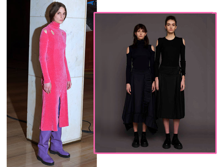 Tendance mode de l'automne-hiver 2021-2022 : les découpes - Créations MSGM et P.A.R.O.S.H.Icicle. Tendance mode de l'automne-hiver 2021-2022 : les découpes - Créations MSGM et P.A.R.O.S.H.Icicle.