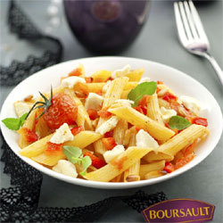 Penne tomates, poivrons et fromage Boursault