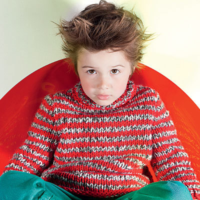 Modèle expliqué gratuit : pull pour enfant rayé chiné à tricoter