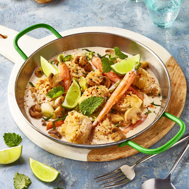 Recette de blanquette de lotte au lait de coco.