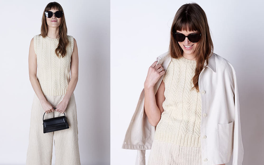 MODÈLE EXPLIQUÉ - Pull sans manches à torsades et au point blé - Création Plassard. MODÈLE EXPLIQUÉ - Pull sans manches à torsades et au point blé - Création Plassard.