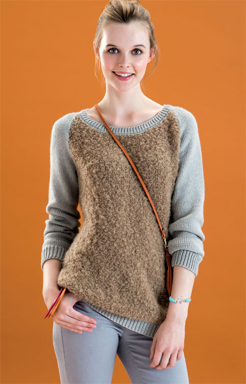 Tricot gratuit expliqué : pull raglan bi-matière - Création Phildar. Tricot gratuit expliqué : pull raglan bi-matière - Création Phildar.