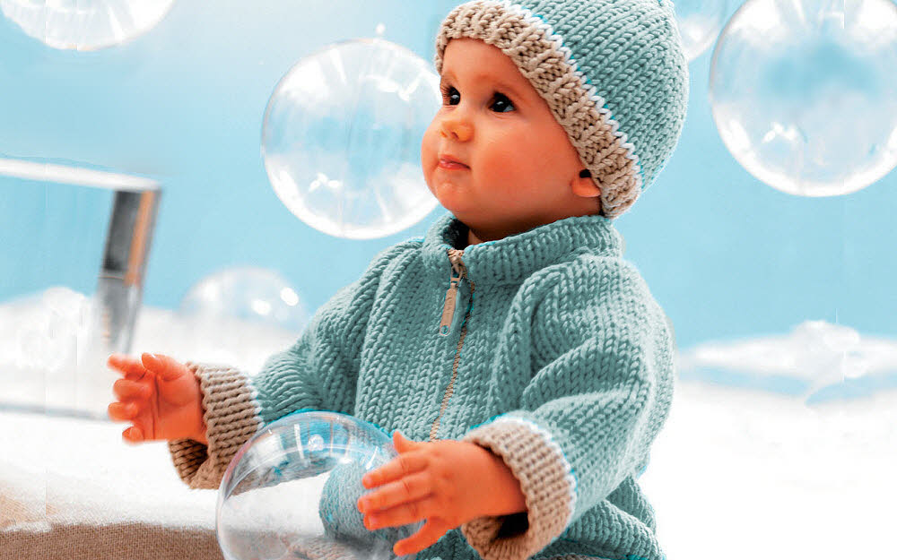 Tricot expliqués : gilet zippé et bonnet pour bébé © Phildar.