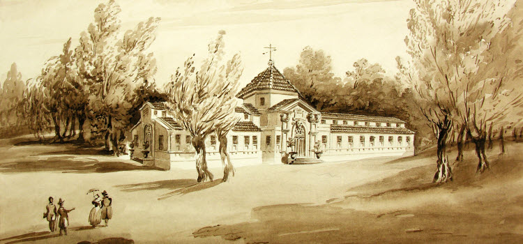 Thermes de Fontcaude au XIXe siècle - Aquarelle (détail).