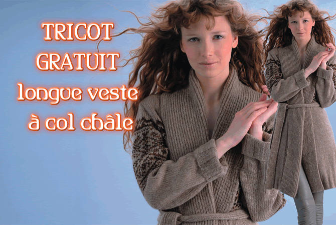 Tricot expliqué gratuit : veste jacquard à col châle - création Phildar