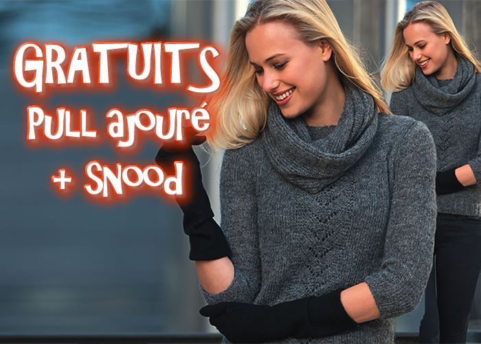 TRICOTS GRATUITS : pull en jersey ajouré et snood assorti