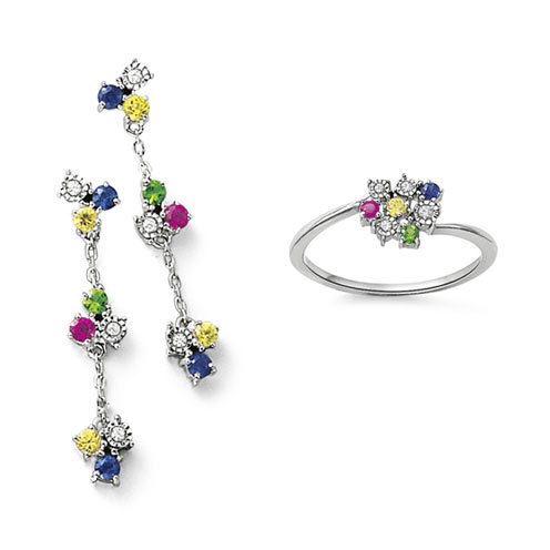 Idée cadeau de Noël Les COULEURS n° 12 - Bague et boucles d'oreilles précieuses Le Manège à Bijoux