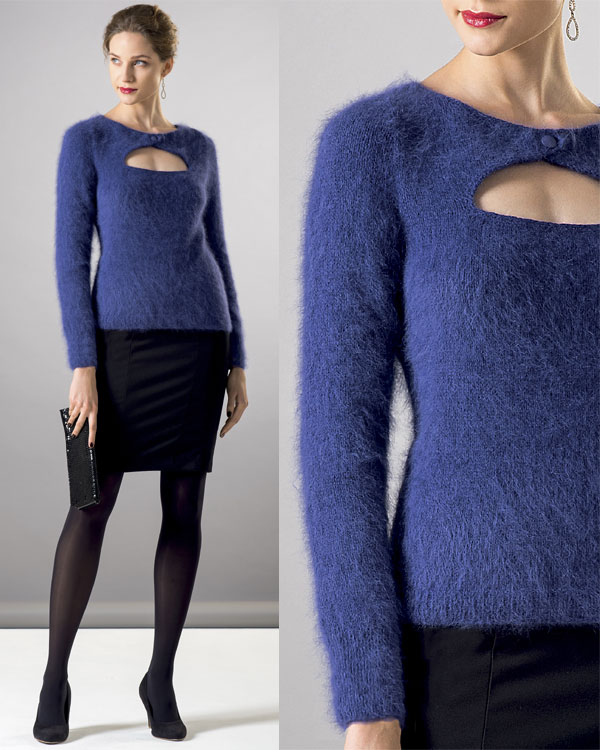 Zoom Modèle gratuit : Pull à manches longues en pur Angora à tricoter