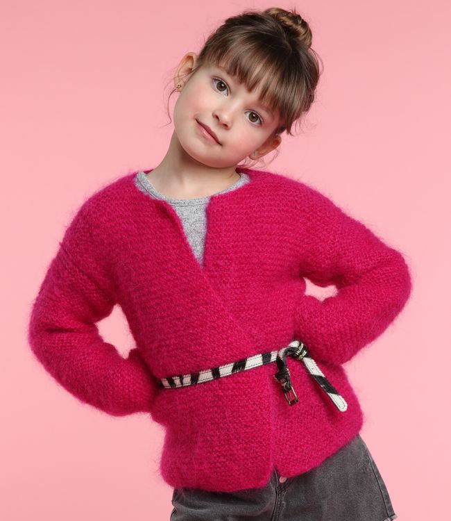 Modèle expliqué : veste point mousse 2 à 14 ans.