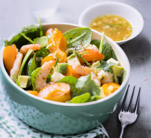 Salade de crevettes aux abricots et au piment d’Espelette