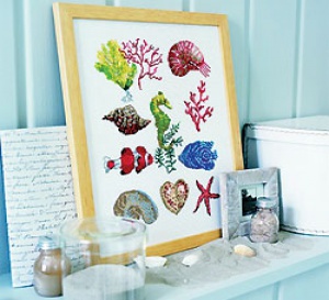 motifs de broderie gratuits : coquillages, poissons et plantes