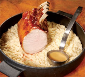 recette de Christian Bidard : Carré de porc au caramel de coco et risotto