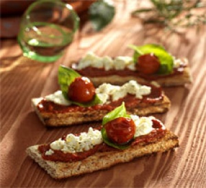 recette snacking : bruschetta à la verdurine et au caillé de brebis 