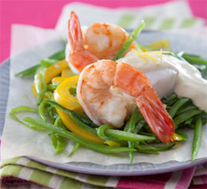 papillote de poisson et gambas, sauce gourmande citron gingembre