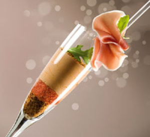 trifle de foie gras aux figues et jambon cru des Compagnons du Goût