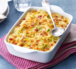 Gratin de poireaux au jambon sauce crème gruyère