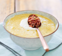 Velouté d'endives, émulsion aux lardons fumés