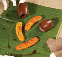 recette de Christian Bidard : Crémeux coco cacao et mini bananes flambées