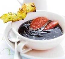 recette : soupe de chocolat au pamplemousse, sacristain coco-pistache