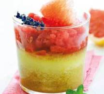 recette : verrine d'amandes et pamplemousse, granité fraise