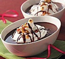 recette : île flottante au chocolat et aux fruits de la passion