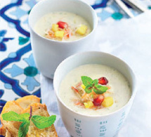 Recette : Cappuccino de crabe, ananas et menthe