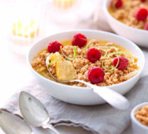 recette sucrée sans gluten : crumble amandes, crème citron, framboise